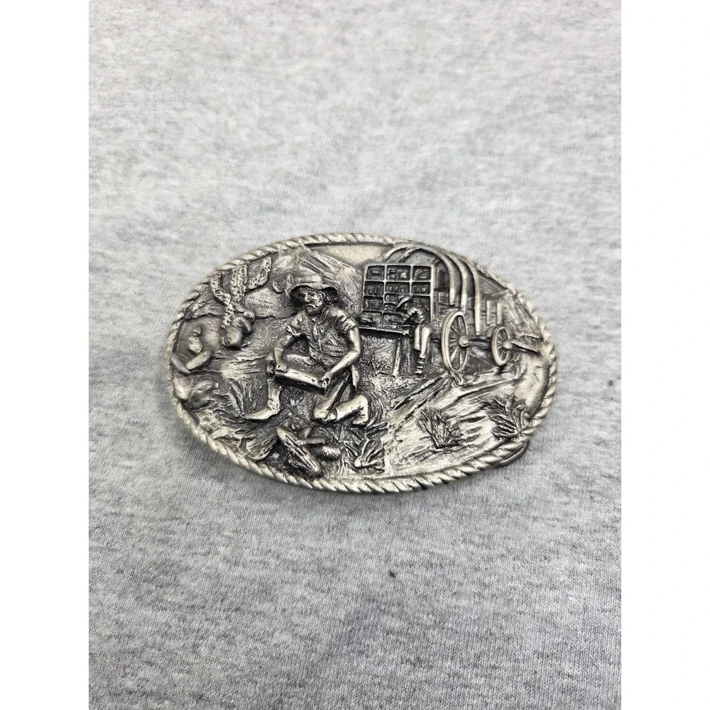 Rare 1986 Vintage Western Frontier Gold Mining Pewter Heavy Belt Buckle Mens